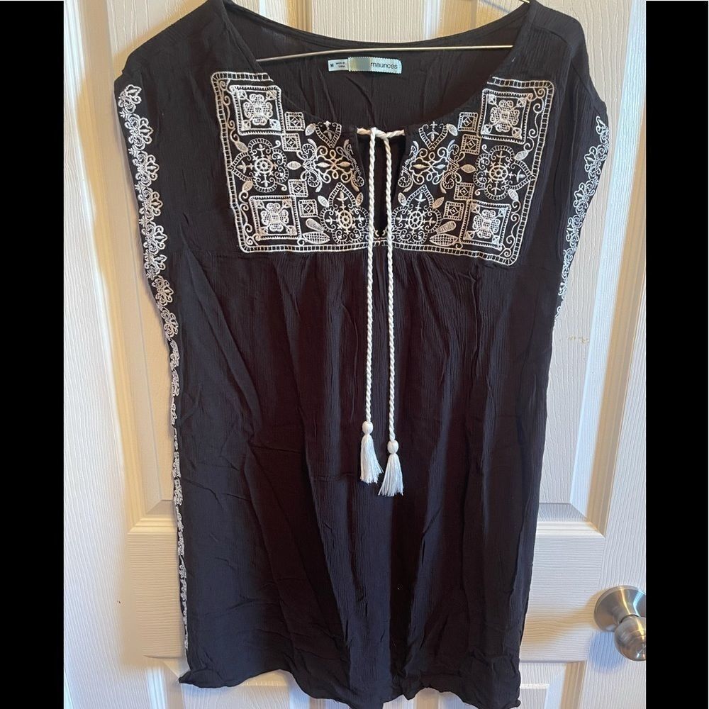 Maurices black and white boho tank M